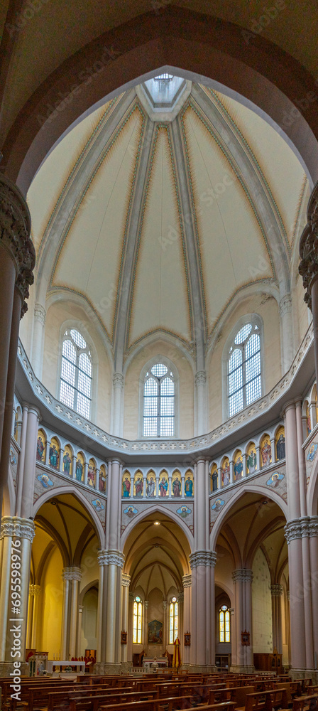 interior view of the central cupola and nave of the Basilica of Saint Mary of Sorrow
