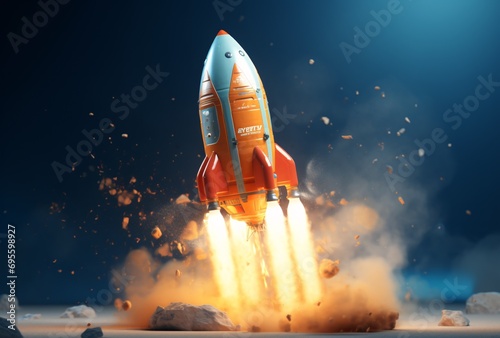A rocket blasting off into space Generative AI