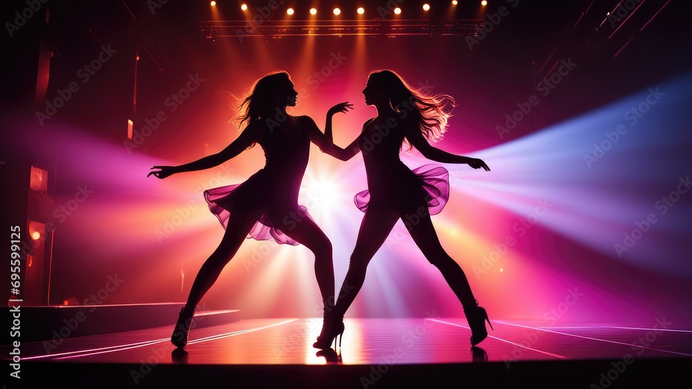 Silhouette of girls dancing on stage