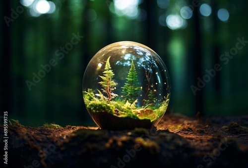 A Glowing Glass Bubble with a Tree Inside Generative AI