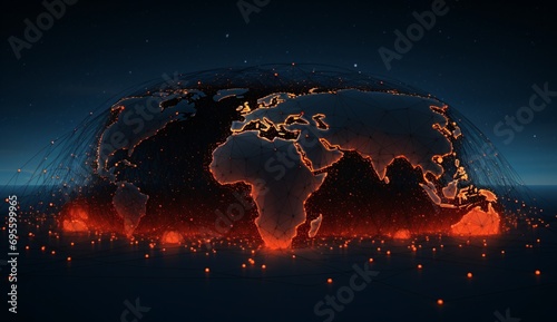 A World Map Illuminated by a Glowing Light Generative AI