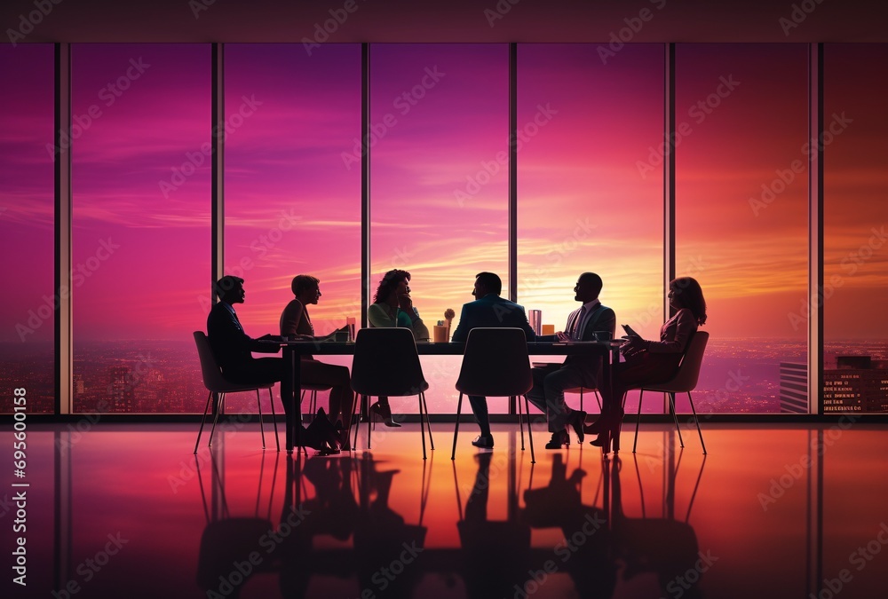 A group of people sitting around a table at sunset Generative AI