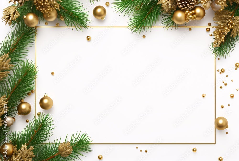 A Blank Card with Gold Glitter and Pinecones Generative AI