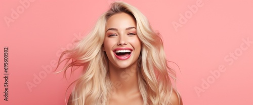 Blonde Woman with Big Smile and Long Hair Generative AI