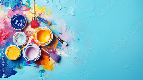 the colorful palette and brushes