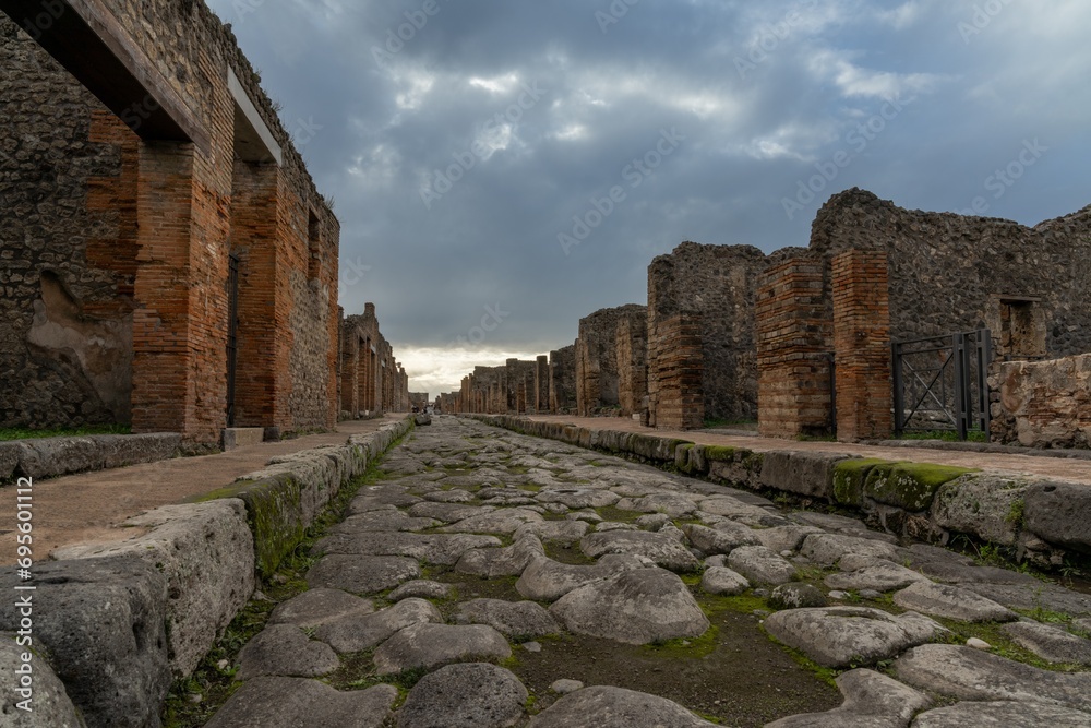 tyoical city street and houses in the ancient Roman town of Pompeii