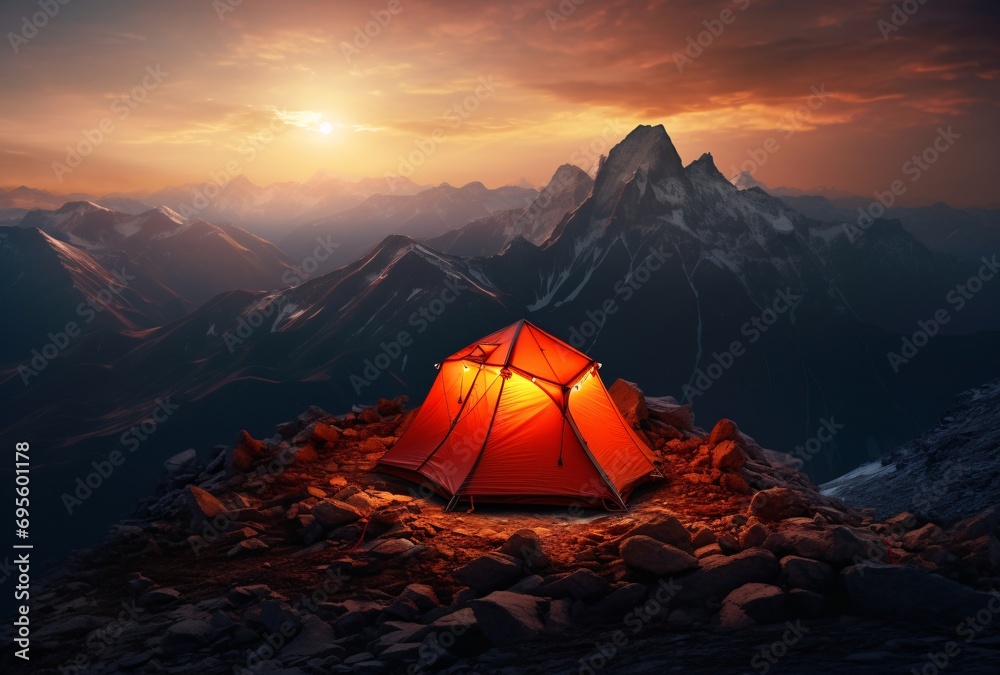 A Tent on a Mountain Generative AI - obrazy, fototapety, plakaty 