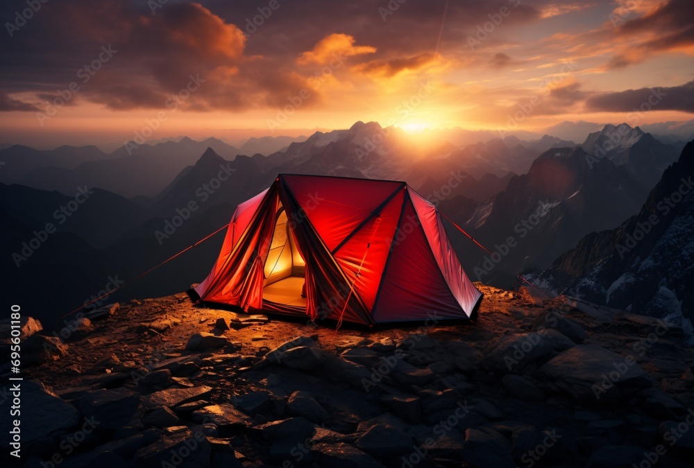 A Red Tent on a Mountain Generative AI