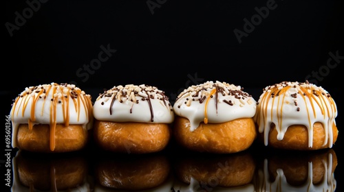 Four Delicious Donuts with Chocolate and Nuts Generative AI