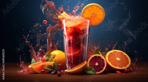 Fruit Salad with a Glass of Red Juice Generative AI