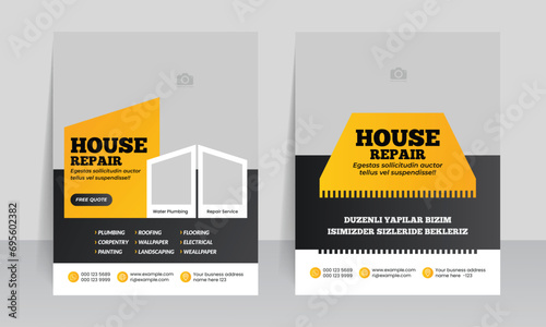 house repair design template with home repair construction handyman plumber service layout brochure page 