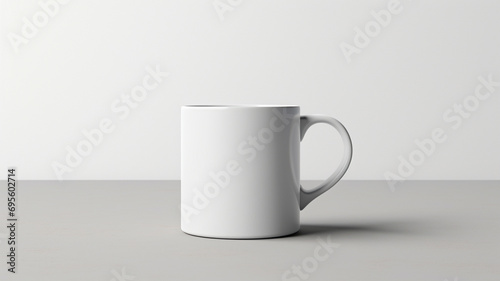 A ceramic white coffee mug mockup, with a soft shadow, on a light gray background.