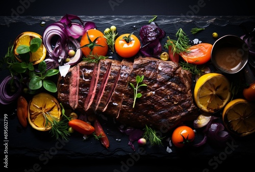 A delicious and healthy meal of steak and vegetables Generative AI