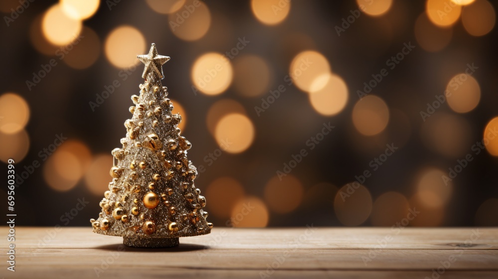 Golden Christmas Tree with Glittering Ornaments Generative AI