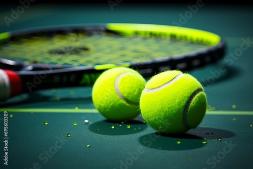 Tennis essentials Ball and racket ready for an energetic match © Muhammad Shoaib