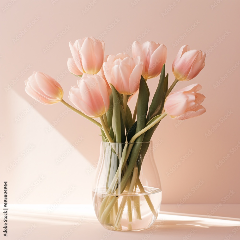 Pink Tulips in a Glass Vase Generative AI
