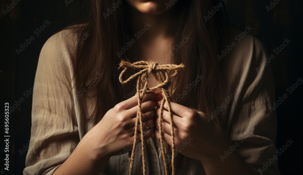 A woman holding a rope with a bow on it Generative AI