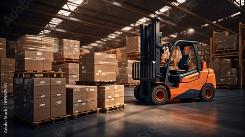 A large orange forklift in a warehouse Generative AI
