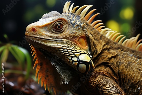 Majestic Iguana Portrait  Detailed close-up of an iguana  highlighting its vibrant scales and regal demeanor in a natural habitat.