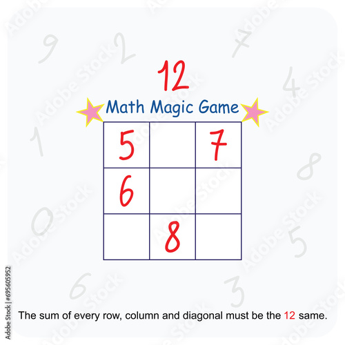 Magic math game for kids. Fun educational series vector illustration. 