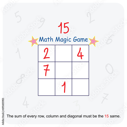 Magic math game for kids. Fun educational series vector illustration.