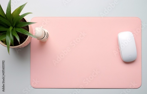 Pink Mouse Pad with a Plant in the Background Generative AI