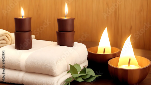White towels with candles for relax spa massage Ai Generated