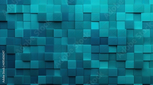  a close up of a wall made up of squares of different shades of teal blue and teal green.