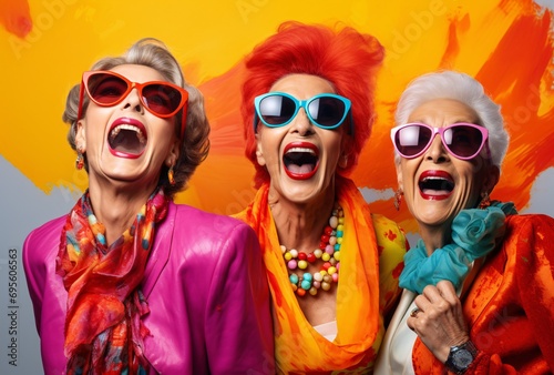 Three Women Laughing and Wearing Sunglasses Generative AI © Vinod