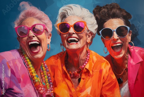 Three Women Laughing and Smiling Generative AI