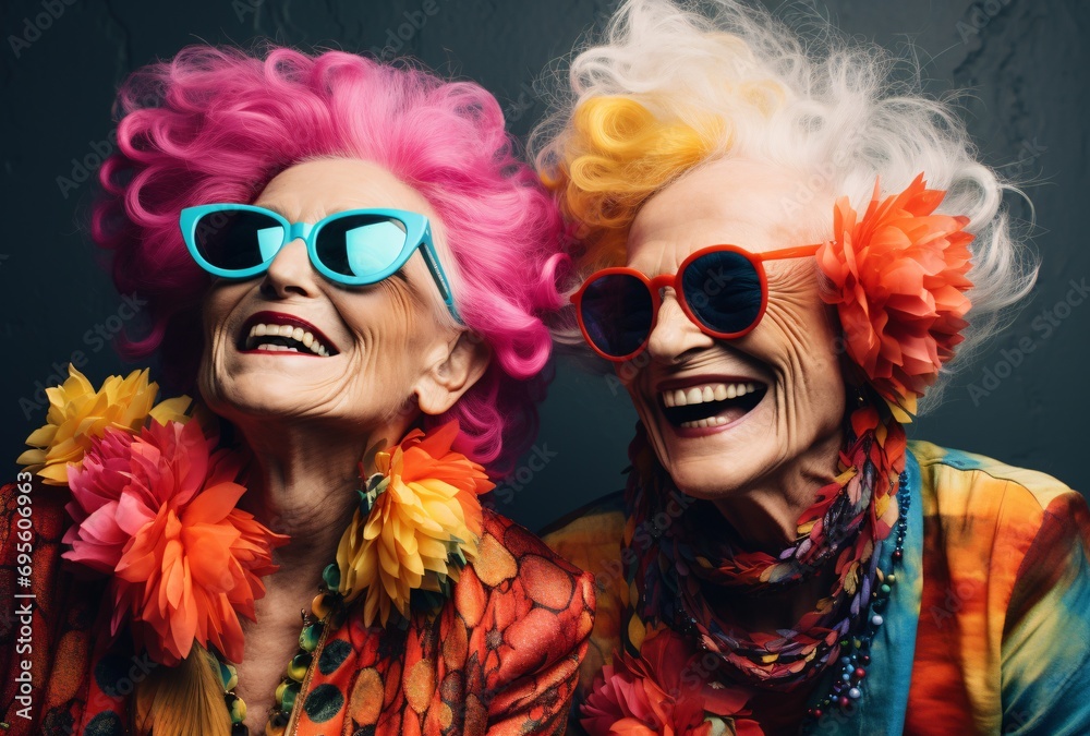 Two Elderly Women Smiling and Laughing Generative AI Two Elderly Women Smiling and Laughing Generative AI