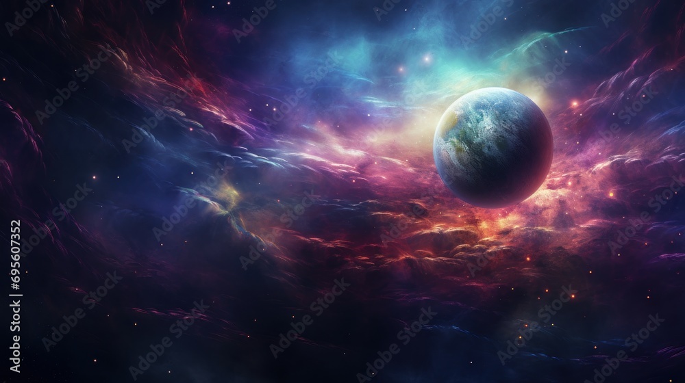  an image of a space scene with a planet in the foreground and a star field in the middleground.