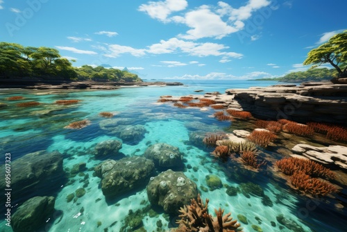 Coral Haven: Crystal-clear waters reveal a vibrant coral reef, symbolizing marine beauty and biodiversity.