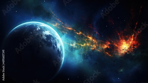  an image of a space scene with a planet in the foreground and a star in the middle of the image. © Anna