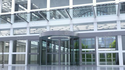 Entrance mall revolving door and glass storefront. 3d illustration © Wire_man