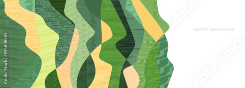 Abstract landscape pattern vector background. Horizontal nature banner. Color field aerial view. Farm panorama, agriculture land template, stripe ornament. Summer flat backdrop. outdoor illustration