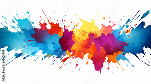Abstract watercolor spray paint brush strokes, multiple paint splashes in randomized pattern on a plain white background photo