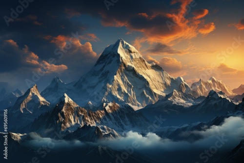 Majestic Mountain Peaks at Sunset - Awe, grandeur, concept of nature's majesty and sublime landscapes.