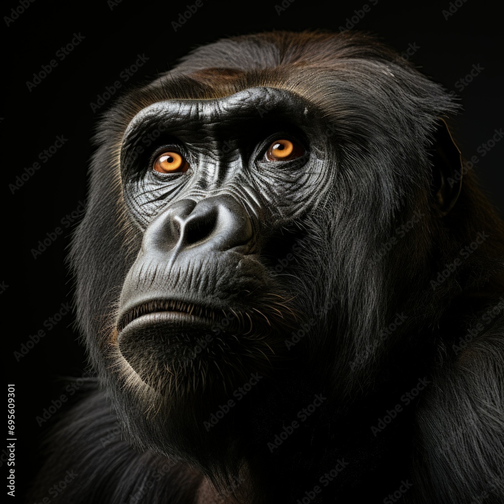 Intense Gorilla Portrait - Striking presence, wildlife depth, concept of animal majesty and natural wonder