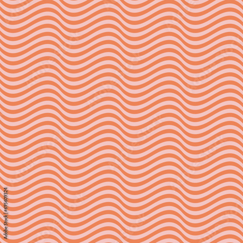 Ð¡urved wavy lines vector seamless pattern. Simple texture with pink and orange waves, stripes. Abstract ripple background, flow, fluid surface,  illusion of movement. Repeat funky retro style design