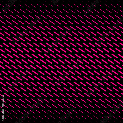 Vector abstract geometric halftone seamless pattern with diagonal dash lines, fade stripes. Extreme sport style background, urban art. Black and neon hot pink minimal texture. Repeated sporty design