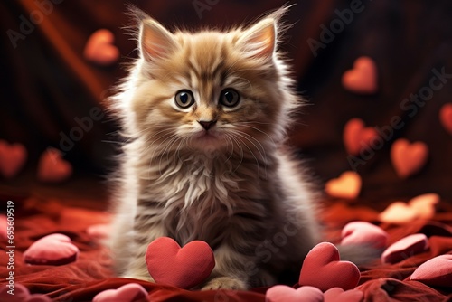 Affectionate kitty Cute kitten with a heart spreading warmth and joy