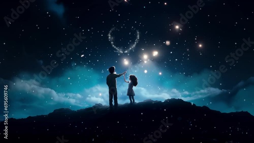 a young couple watch falling star in night, romantic moment video background