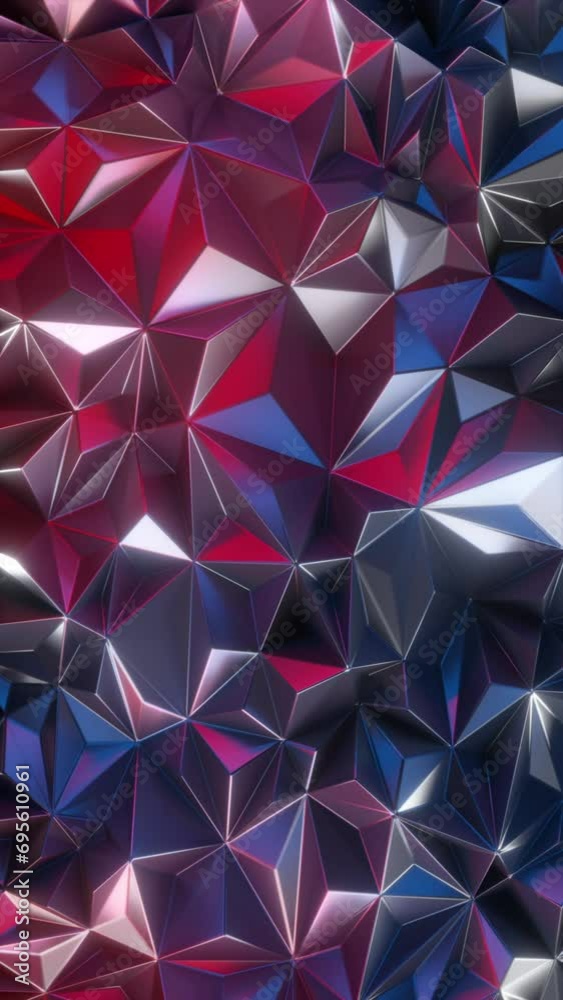 cycled 3d vertical video, abstract crystallized background illuminated with red blue neon light, shiny metallic texture, modern polygonal wallpaper cycled 3d vertical video, abstract crystallized background illuminated with red blue neon light, shiny metallic texture, modern polygonal wallpaper