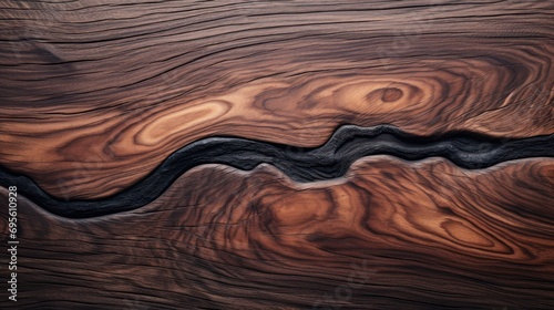  a close up of a wooden surface with a wavy design on the top and bottom of the surface is brown and black.