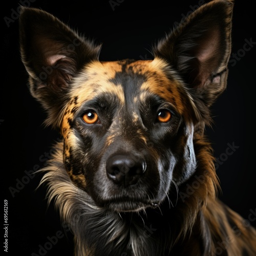 Captivating Dog Portrait, intense eyes and unique markings, showcasing the beauty and soulful nature of canines.