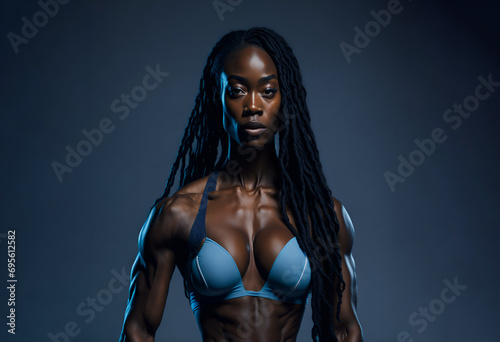 Muscular attractive young black woman posing with copy space photo