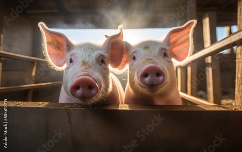Pigs in a pen on an organic livestock farm © piai