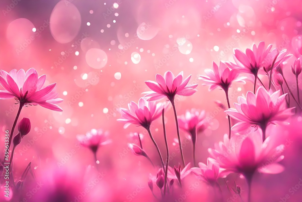 flores rosas, sobre fondo desenfocado con bokeh rosa, ilustración de ia generativa