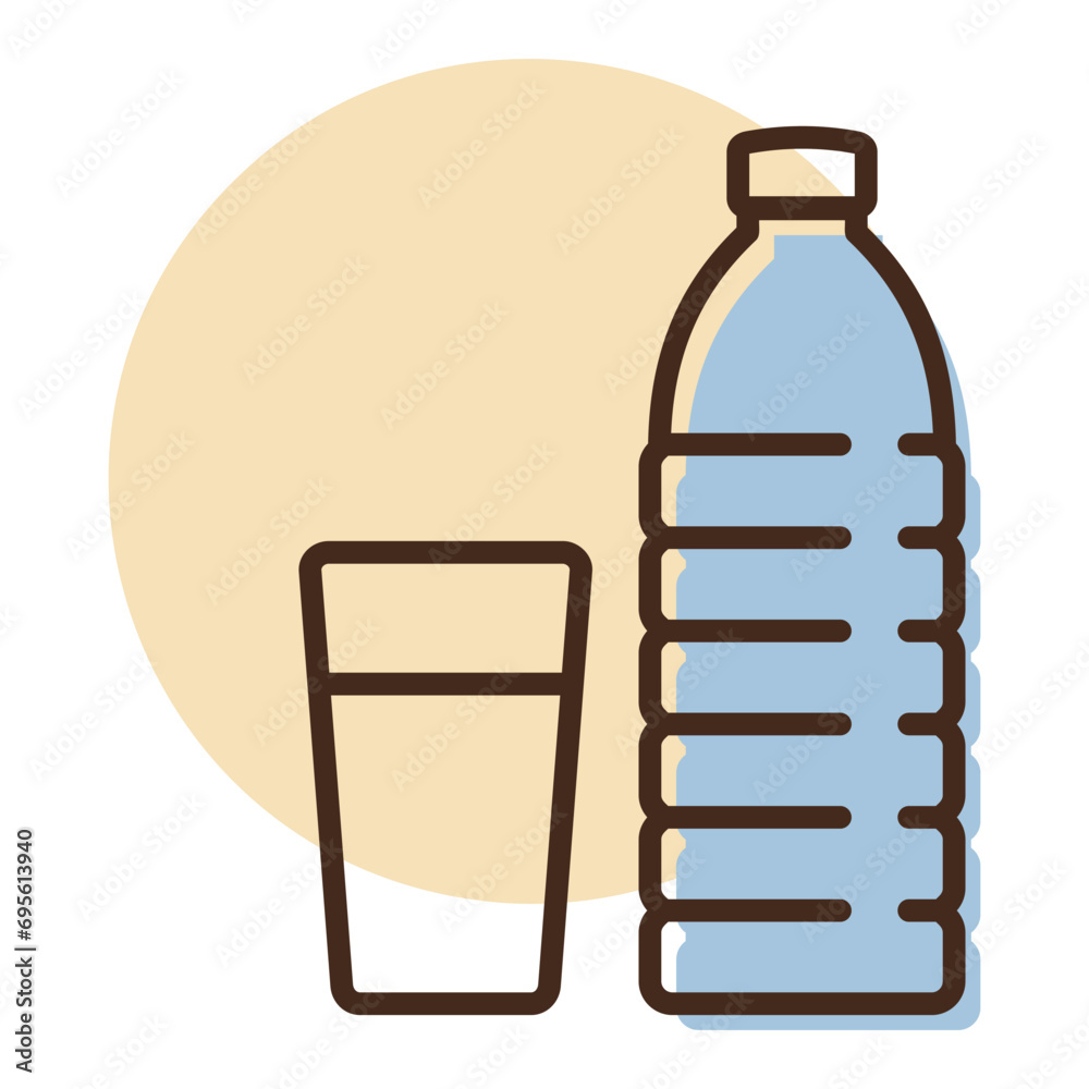 Glass and bottle of water vector icon Glass and bottle of water vector icon